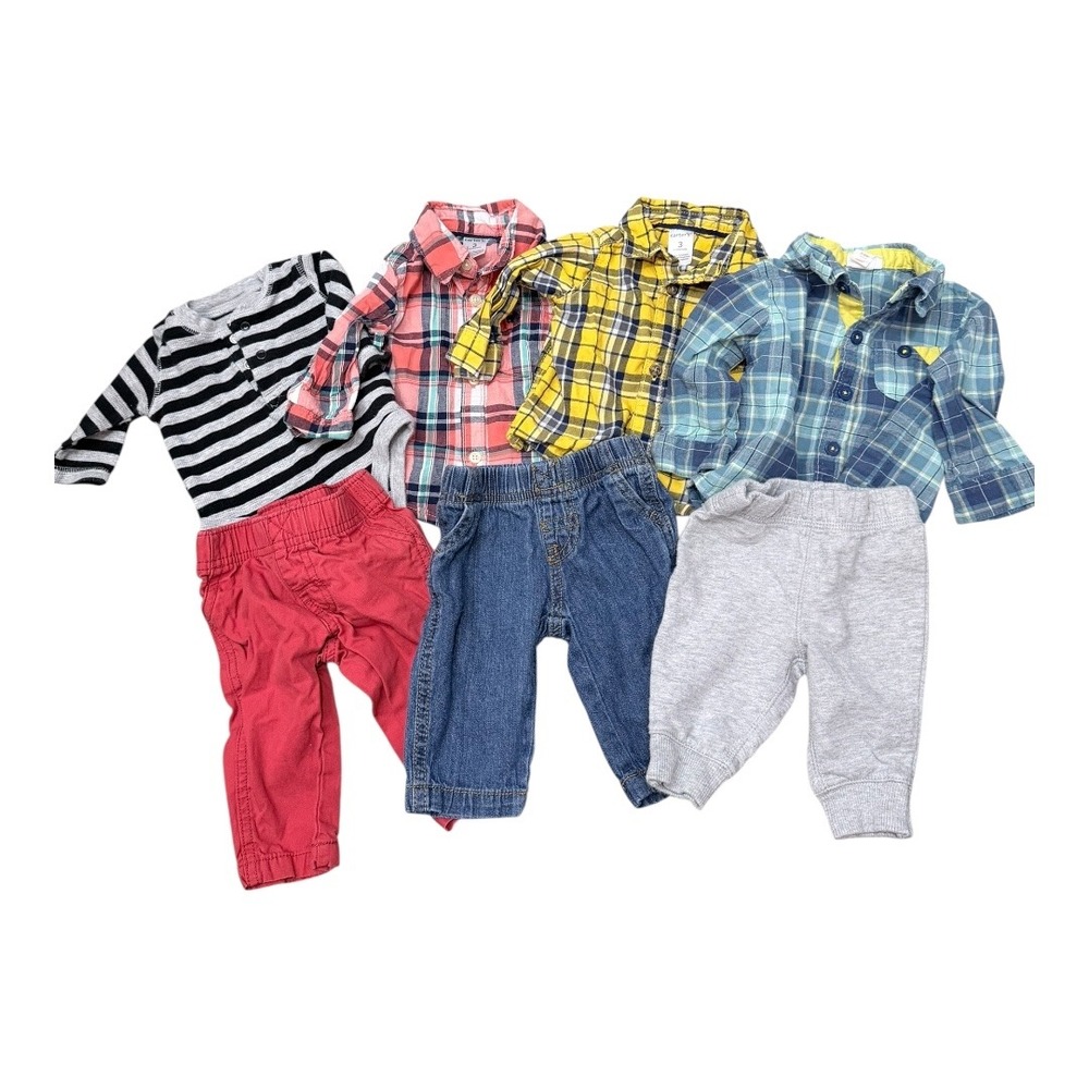 Carter's Cat & Jack Baby‎ Boy 3-6M Clothing Lot 7pc Plaid Shirts Jeans Pants Set